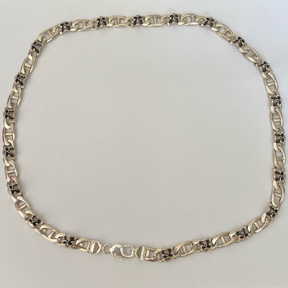 Unisex 925 Silver skull necklace 9mm link chain 24 inches - Picture 2 of 5
